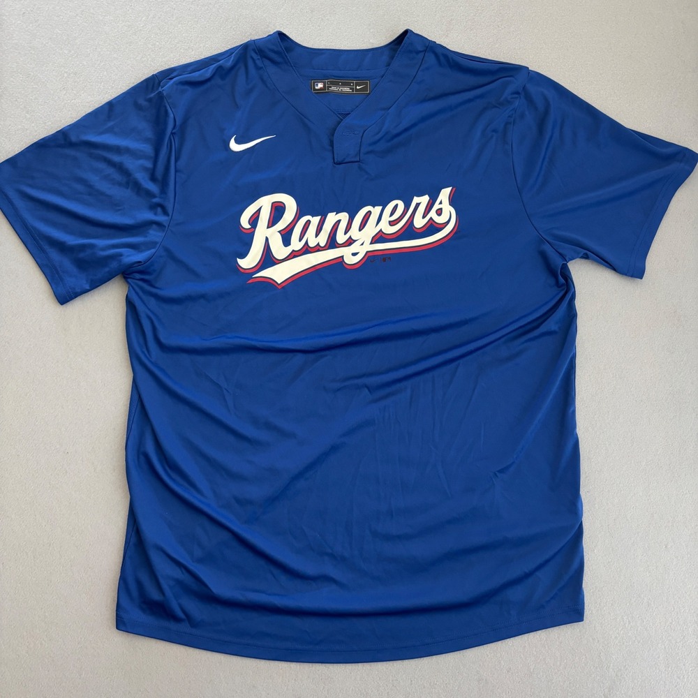 Nike Texas Rangers MLB Baseball Jersey Shirt Mens Large Royal Blue Short Sleeve